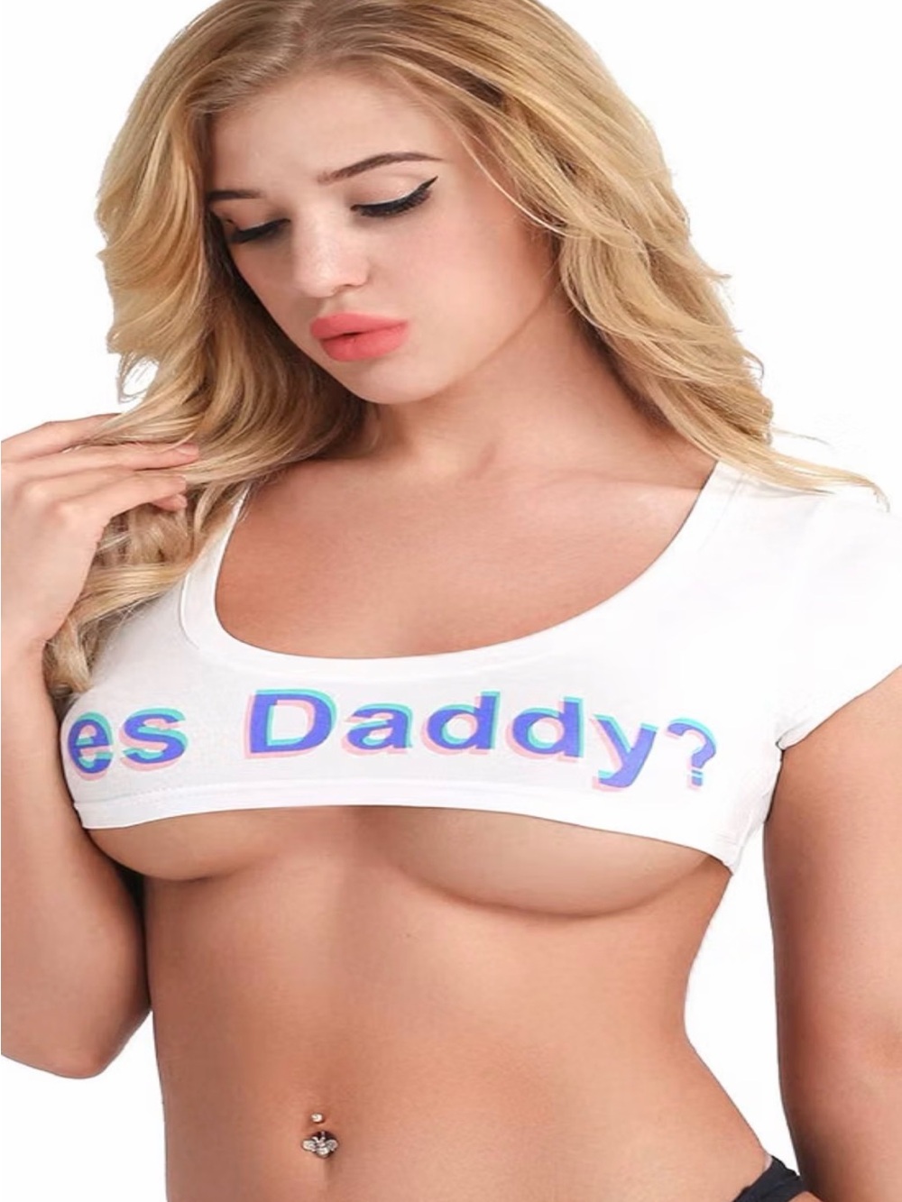 White Bandeau Crop Top with Holographic Text